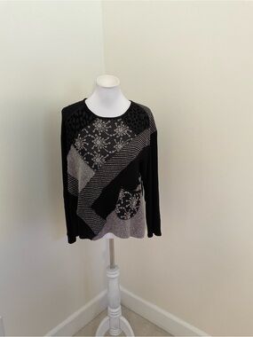 Vintage Spencer Alexis Black Mixed Texture Embroidered Tunic Top